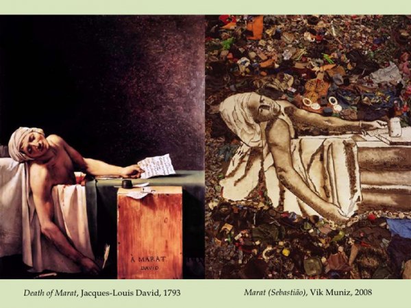 Death of Marat, Jacques-Louis David, 1793 Marat (Sebastião), Vik Muniz, 2008