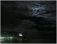 Вид на крепость ночтью / Испания, Ллорет Де Мар.
