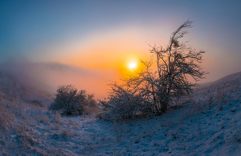Из серии «Тёплое солнце» / Рассвет на склоне горы Стрижамент. 
Кочубеевский район. Ноябрь, 2021 г.
Из фотопроекта «Открывая Ставрополье».