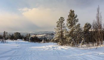 по накатанной дорожке / трасса для лыжников и сноубордистов. Мурманск