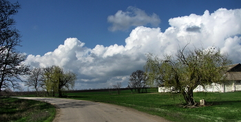 Дорога / Дорога, деревья,небо,облака