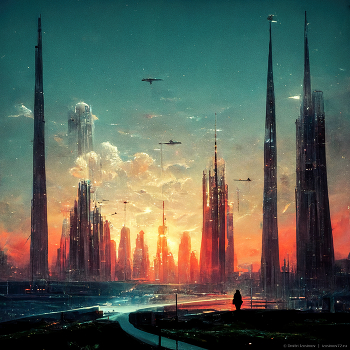 Prophecy / Futuristic skyline at sunset