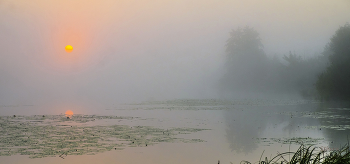 Туман на рассвете. / Осеннее утро на озере Сосновое.