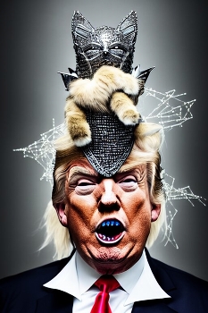 Trump Knights / Trump knight wearing a real cat on his head, armor designed by wayne barlowe, swarovski and tiffany, blonde hair, symmetry, sci - fi, cinematic, elegant, luxury, perfect light, perfect composition, dlsr photography, sharp focus, dark fantasy, 8 k, ultra hd, sense of awe, highly detailed, realistic, intricate