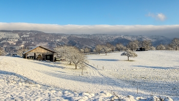 &nbsp; / auf dem Bergrücken liegt der Nebel wie ein Sahnehäubchen