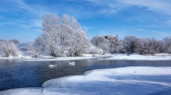 Зима на реке Быстрая Сосна. / Река Быстрая Сосна в нескольких километрах от города Ливны. Район Адамовой мельницы.