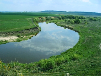 Река Кшень / Поворот реки в двух километрах от впадения в реку Сосна. Снимок 2009 года.