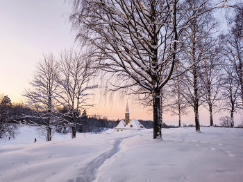 Морозный вечер. / Последний закат уходящего 2023 года в Приоратском парке, Гатчина.