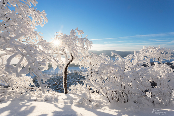 Солнечная зимняя / Самара, гора Тип-Тяв, январь 2017. Вид в сторону замёрзшей Волги и Жигулей.