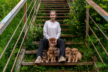 Лина и шестеро щенят / модель Ангелина Новинская