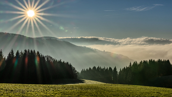 &nbsp; / mit nebel gefülltes tal