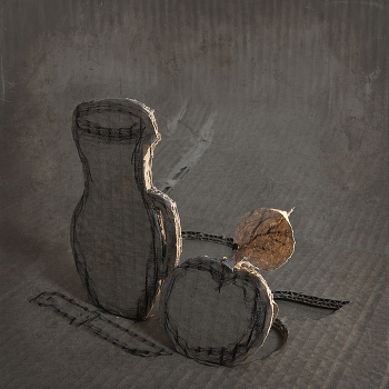 Натюрморт с кувшином и яблоком / сюрреализм