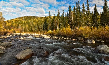 Осень на реке Малый Казыр / Хребет Тигер - Тыш, Хакасия