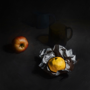 мандарин и яблоко / натюрморт