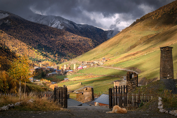 Autumn Ushguli Under Sun / Солнце на 5 минут прорвалось сквозь тяжелые дождевые облака в Ушгули