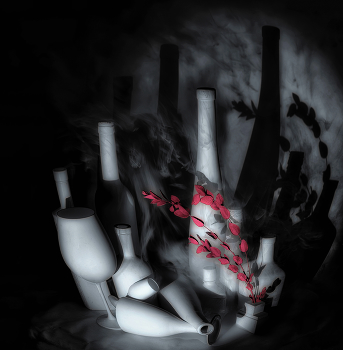 Красная ветка. / Натюрморт с дымом.