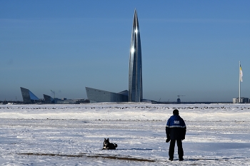 Финский залив / Устье реки Смоленки, вид на Лахта центр