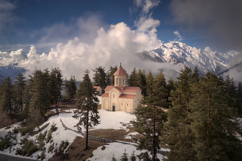 Temple On The Mountain / Новая церковь Иконы Иверской Божьей Матери в Цвирми, на горе под облаками