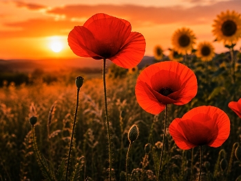 &nbsp; / Sonnenuntergang in Zeulenroda. Zeulenrodaer Meer, auf dem Feld Richtung Talsperre, Klatschmohn.