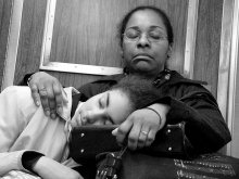 In subway / New York subway. Candid shot with hidden camera. Handheld.