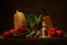 Овощной / Натюрморт с овощами, тыквой и маслом