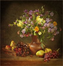 Полевые цветы и фрукты / Цветы с луга , фрукты с рынка