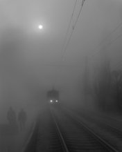 Объятия тумана / Плотный утренний туман обнимает все и всех, впускает в себя и отпускает после вязкого плена, делая момент нереальным...солнце похоже на луну, люди похожи на тени....