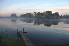 Мостик / Утро,озеро,туман,мостик,рассвет