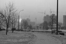 Морозное утро на стройке / Минск наступает на деревню Сухарёво