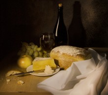 Натюрморт с сыром, хлебом и вином / Натюрморт с сыром, хлебом и вином