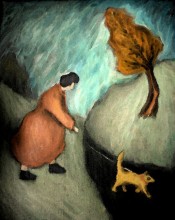 Прогулка поперек / Тетка выгуливает собачку поперек пейзажа