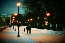 Парк Горького / Москва, центр, парк, зима, снег, люди, вечер
