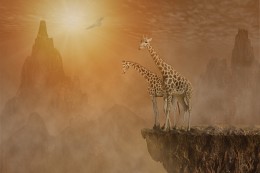 С вершины мира / Компьютерная обработка двух жирафов поднялся на высокую гору