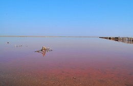 Розовое озеро / о. Геническое, место добычи соли. В настоящее время промысел заброшен
