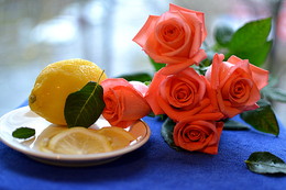 Розовые розы. / С розовыми розами и лимоном.