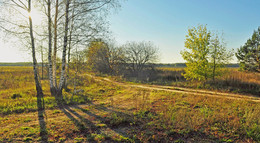 солнце садится / вечер, околица деревни, осень