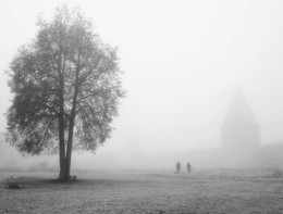 Прогулка в тумане / Туманное осеннее утро около Смоленской крепостной стены