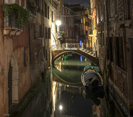 Зеркала Венеции. / Ночь. Улица. Канал. Венеция.