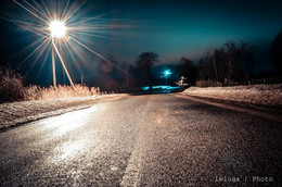 ночная дорога / ночная дорога, ночь, фонарь, зима