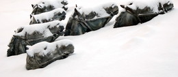 кони / скульптура в снегу