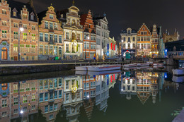 Отражения / Набережная Гента ночью, Бельгия