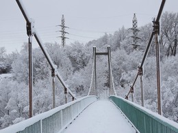 Мост в парк / Подвесной мост в парк Ботаника, напоминающий техногенный зимний пейзаж.