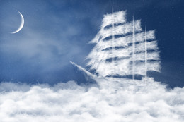 Корабль в облаках / Манипуляция корабль, плывущий через облака.