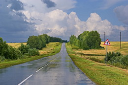 Мокрый асфальт / Пейзаж после дождя. Дорога Тамбов-Пичаево.