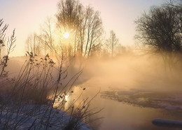 Утро на реке. / Рассвет на Подмосковной речке Уче. Состояние натуральное-без фотошопа.