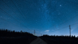 Эх, путь дорожка / Звездное небо в Подмосковье. Лесная дорога между Дмитровом и Дубной. Засветки от городов в этом месте минимальная.