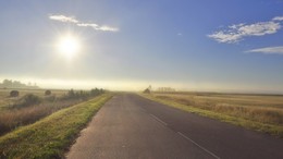 дорога в тумане / август, раннее утро, дорога в деревню