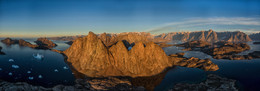 Утро на Медвежьих Островах / Гренландия. Панорама, снятая дроном с высоты примерно 350 м