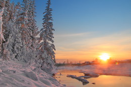 В закатном сиянии солнечного света. / Иркутская область Казачинско-Ленский район, вечерний морозец -33 градуса.