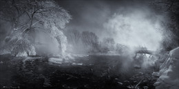 Притяжение света. / Зима, туманы на Листвянке. Панорама из 3х кадров на фишай.